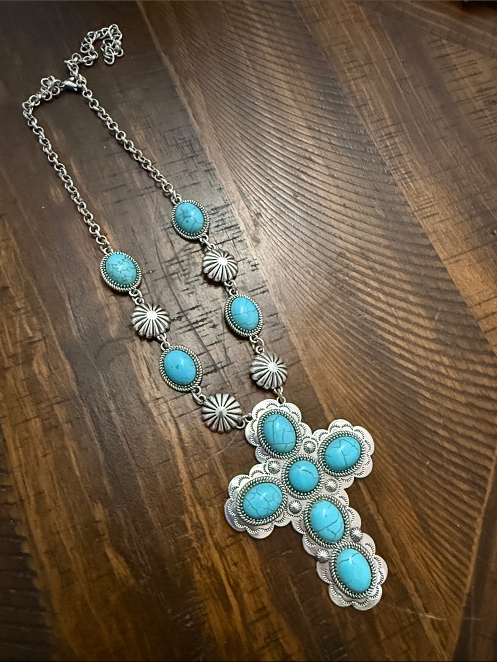 Turquoise Cross Pendant Necklace - Silver-Tone Accent
